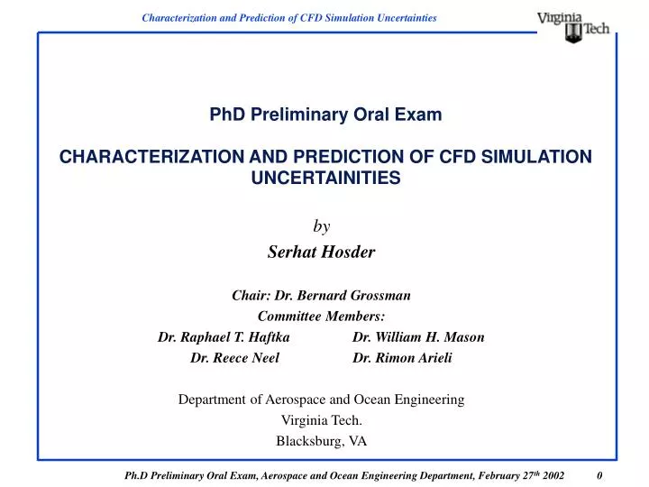 phd preliminary oral exam characterization and prediction of cfd simulation uncertainities