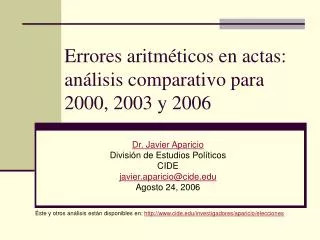 Errores aritméticos en actas: análisis comparativo para 2000, 2003 y 2006