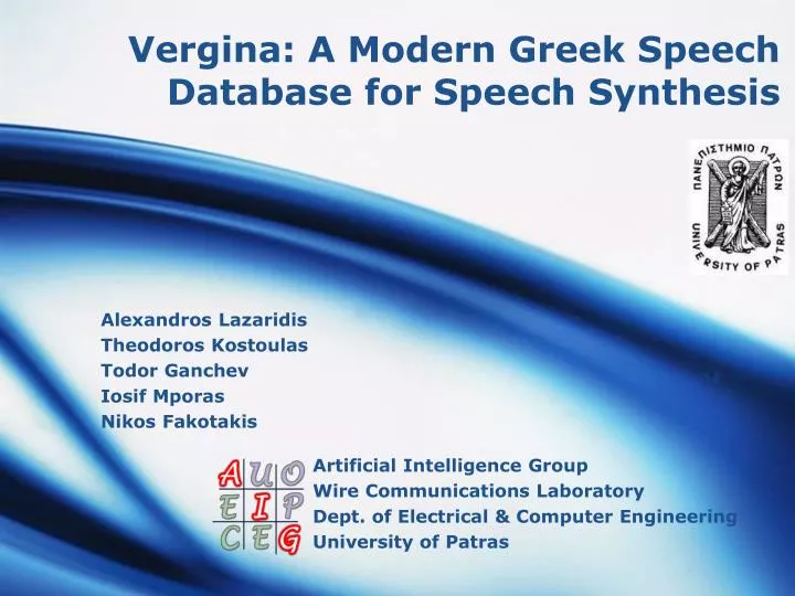 vergina a modern greek speech database for speech synthesis