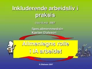 Inkluderende arbeidsliv i praksis Oslo 03.mai 2007