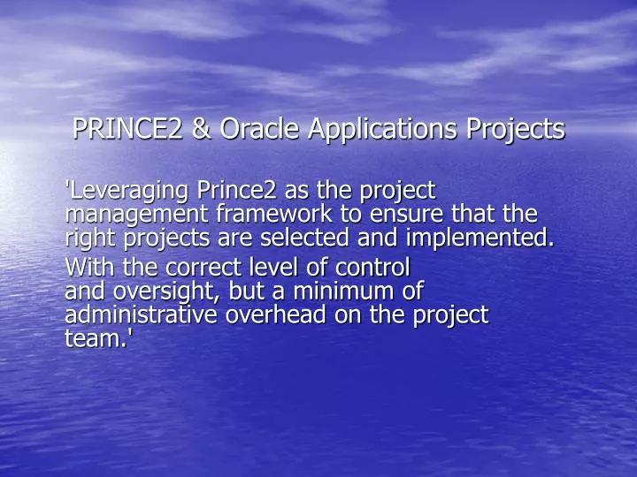prince2 oracle applications projects