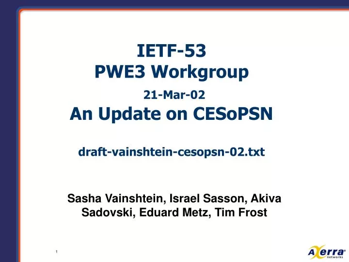 ietf 53 pwe3 workgroup 21 mar 02 an update on cesopsn draft vainshtein cesopsn 02 txt