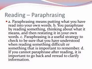Reading – Paraphrasing