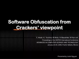 Software Obfuscation from Crackers’ viewpoint
