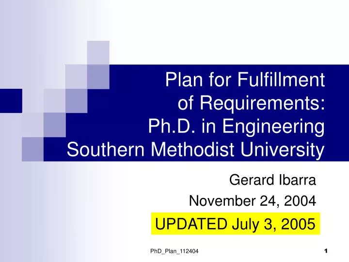 plan for fulfillment of requirements ph d in engineering southern methodist university