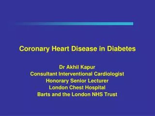 Coronary Heart Disease in Diabetes