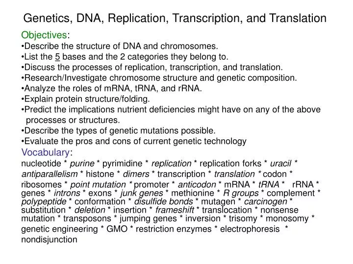 genetics dna replication transcription and translation