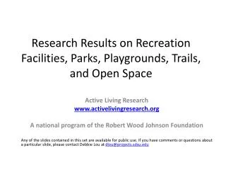 Research Results on Recreation Facilities, Parks, Playgrounds, Trails, and Open Space