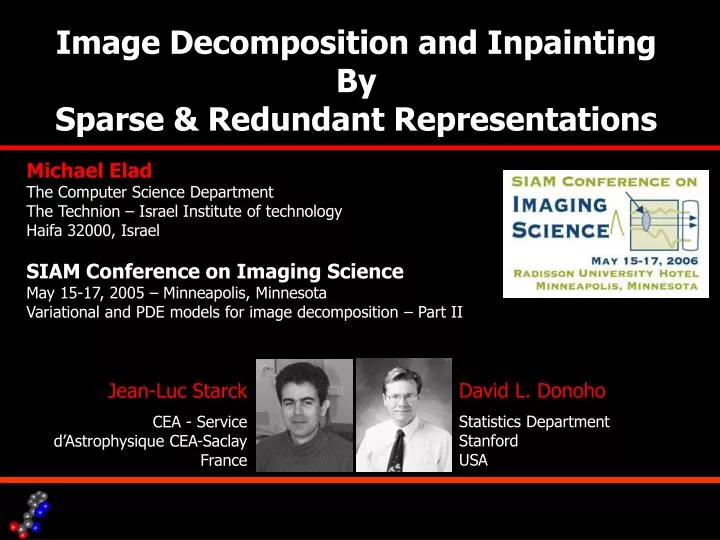 image decomposition and inpainting by sparse redundant representations