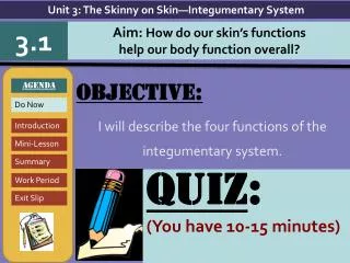 Objective: I will describe the four functions of the integumentary system.