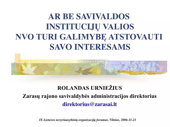 a r be savivaldos institucij valios nvo turi galimyb atstovauti savo interesams