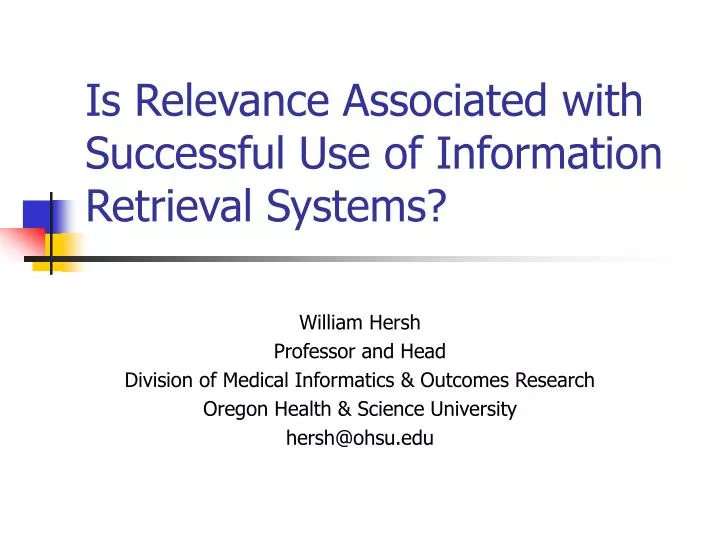 is relevance associated with successful use of information retrieval systems