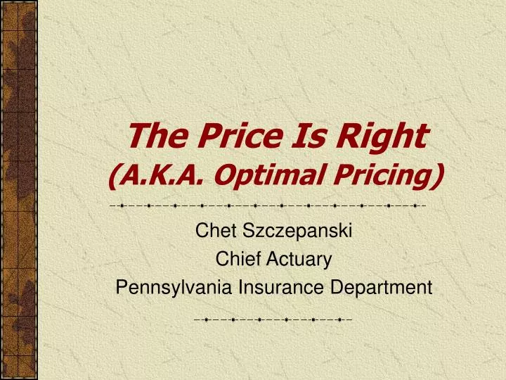 the price is right a k a optimal pricing