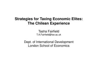 Strategies for Taxing Economic Elites: The Chilean Experience Tasha Fairfield