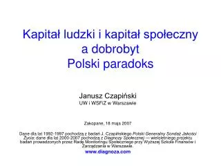 Kapitał ludzki i kapitał społeczny a dobrobyt Polski paradoks