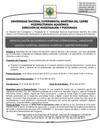 UNIVERSIDAD NACIONAL EXPERIMENTAL MARÍTIMA DEL CARIBE VICERRECTORADO ACADÉMICO