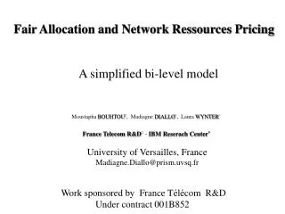 Fair Allocation and Network Ressources Pricing