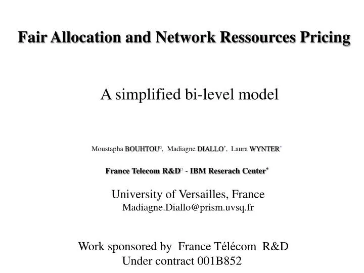 fair allocation and network ressources pricing