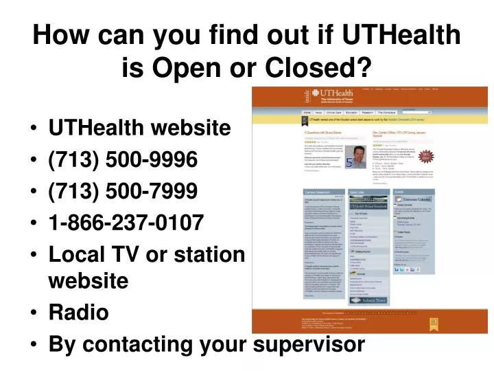 how can you find out if uthealth is open or closed