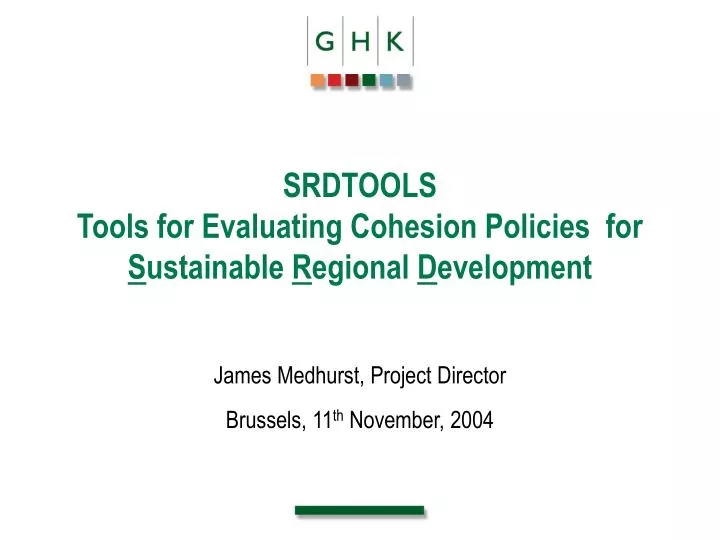 srdtools tools for evaluating cohesion policies for s ustainable r egional d evelopment