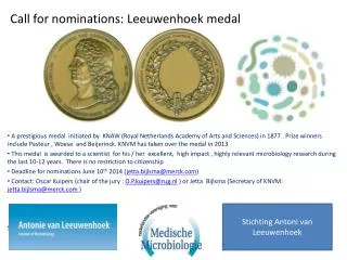 Call for nominations: Leeuwenhoek medal