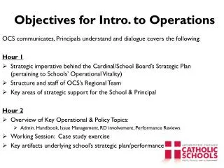 Objectives for Intro. to Operations