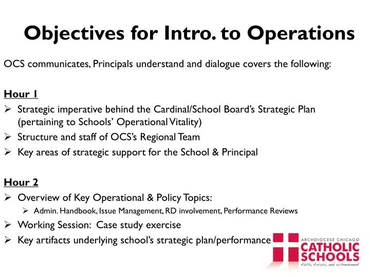 objectives for intro to operations