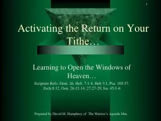 Activating the Return on Your Tithe…