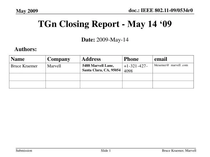 tgn closing report may 14 09