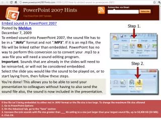 Embed sound in PowerPoint 2007 Posted by  Meldun December 7, 2009