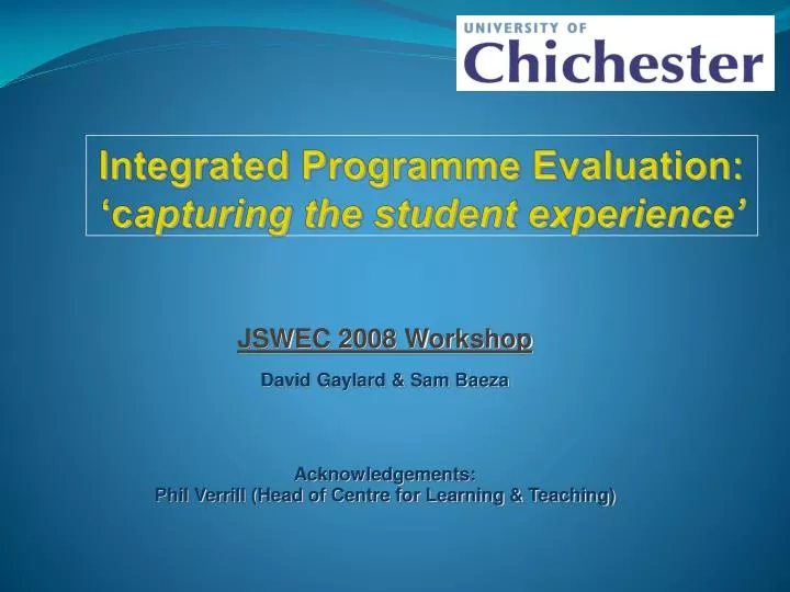 integrated programme evaluation c apturing the student experience