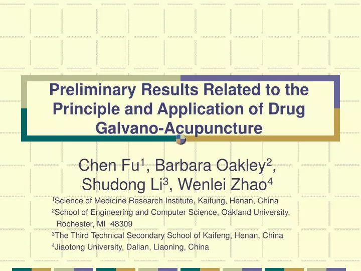 preliminary results related to the principle and application of drug galvano acupuncture