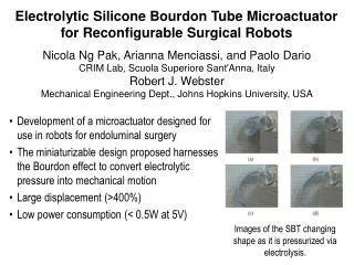 Electrolytic Silicone Bourdon Tube Microactuator for Reconfigurable Surgical Robots
