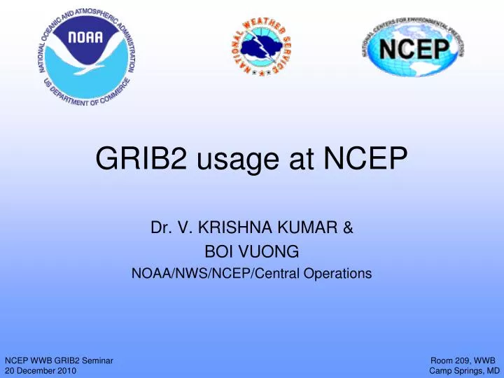 grib2 usage at ncep