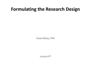 Formulating the Research Design