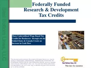 Federally Funded Research &amp; Development Tax Credits