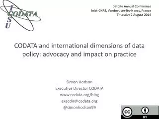 CODATA and international dimensions of data policy: advocacy and impact on practice