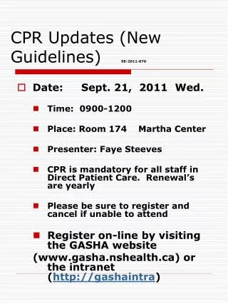 CPR Updates (New Guidelines) SE-2011-070