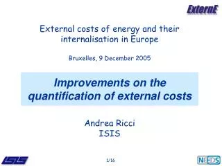 Improvements on the quantification of external costs