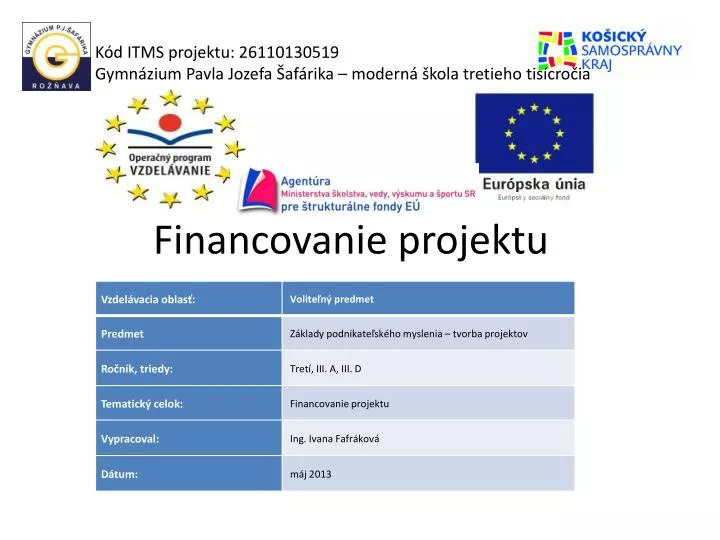 financovanie projektu