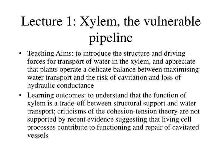 lecture 1 xylem the vulnerable pipeline