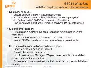GEC14 Wrap-Up: WiMAX Deployments and Experiments
