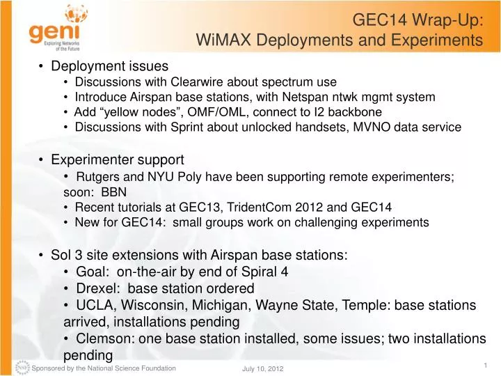 gec14 wrap up wimax deployments and experiments
