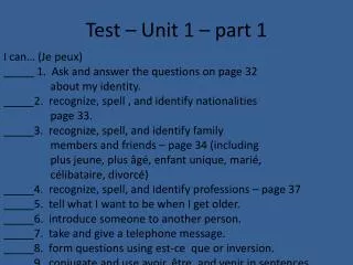 Test – Unit 1 – part 1