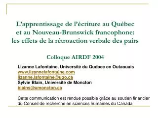 Lizanne Lafontaine, Université du Québec en Outaouais lizannelafontaine