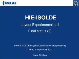 Layout Experimental hall Final status (?)