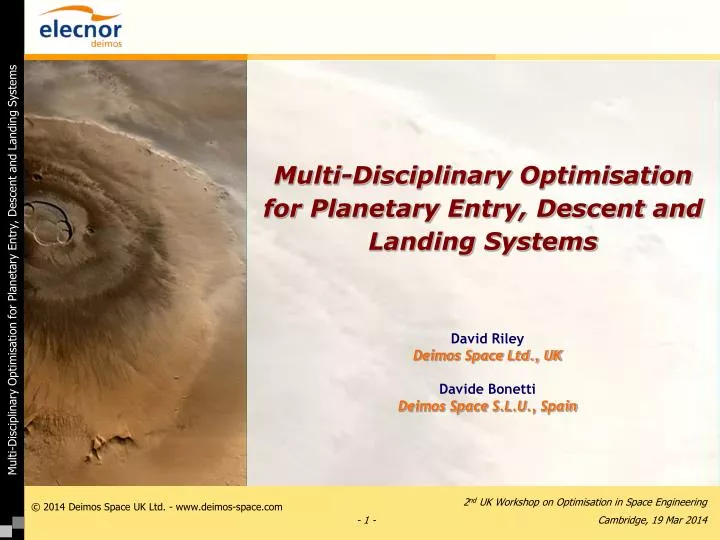 multi disciplinary optimisation for planetary entry descent and landing systems