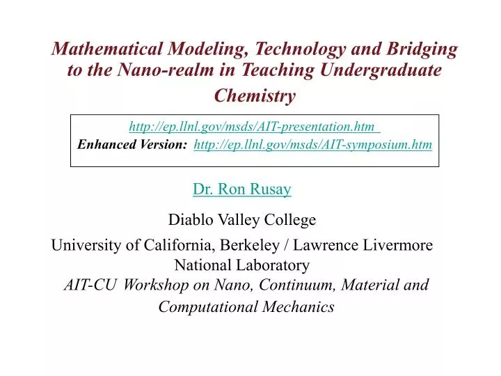 mathematical modeling technology and bridging to the nano realm in teaching undergraduate chemistry