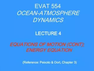 EVAT 554 OCEAN-ATMOSPHERE DYNAMICS