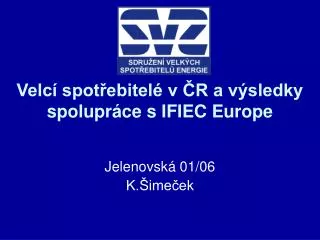 Velcí spotřebitelé v ČR a výsledky spolupráce s IFIEC Europe
